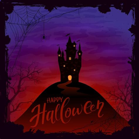 Fondo De Halloween Con Castillo Y Ara As Vector Premium