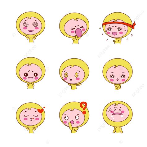 Lindo Paquete De Emoticonos De Dibujos Animados Pintados A Mano Png