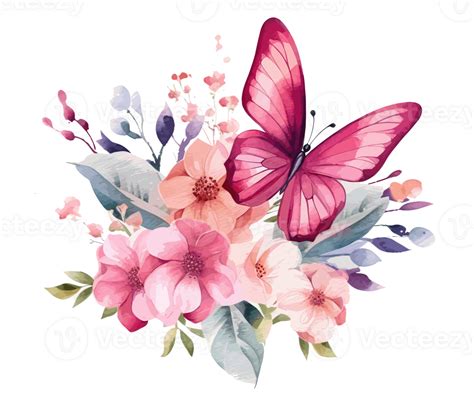 Watercolor Colorful Butterfly And Flower 23657915 PNG