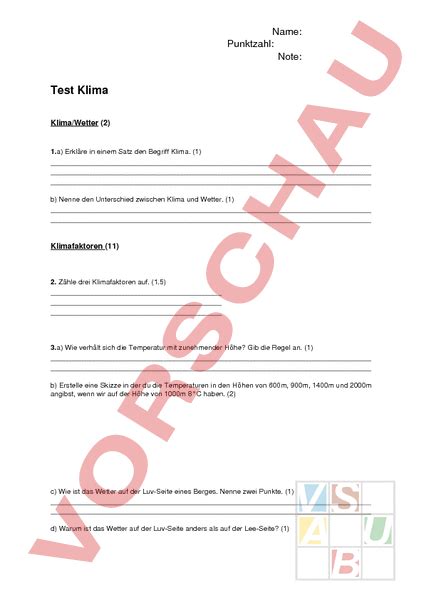 Arbeitsblatt Test Klima Geographie Anderes Thema