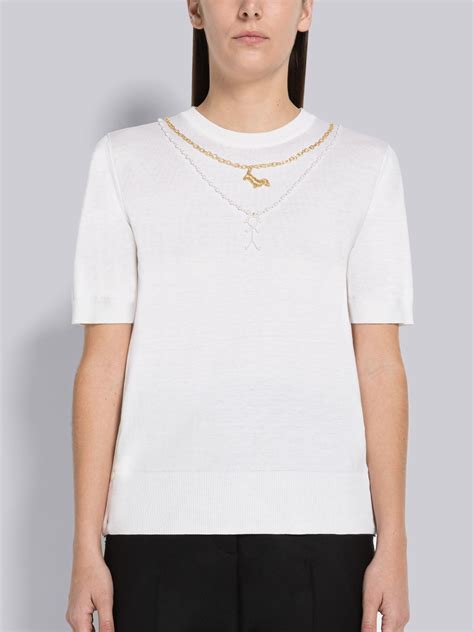 Silk Cotton Trompe L Oeil Necklace Short Sleeve Pullover Thom Browne