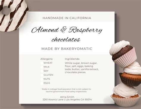 Editable Food Label Template With Cottage Law Elegant Home Bakery