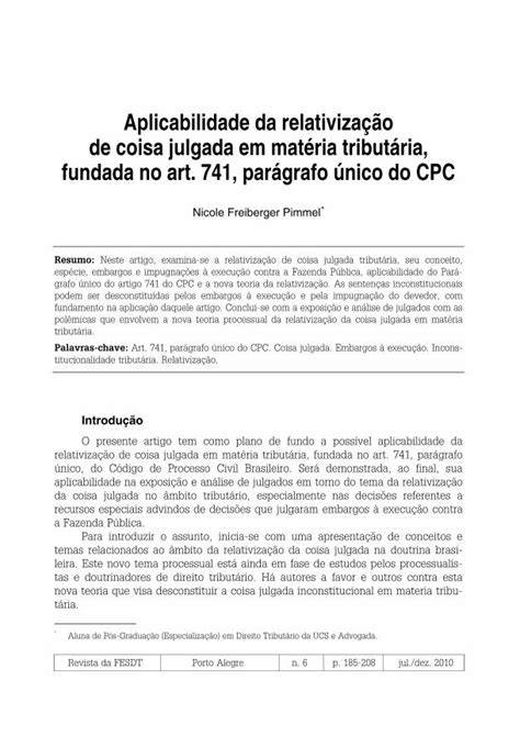 Pdf Aplicabilidade Da Relativiza O De Coisa Julgada Em Implica