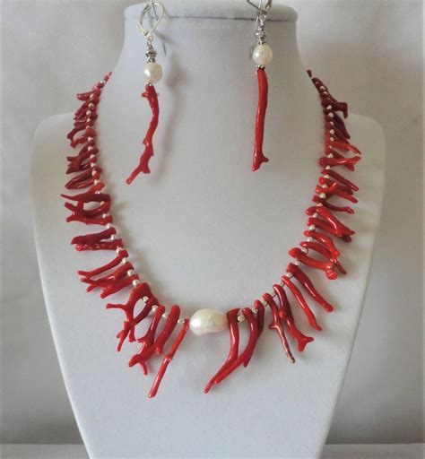 Italian Coral Neclace Coral Jewelry Set Red Coral Jewellery