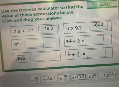 Solved Use The Desmos Calculator To Find The ALGEBRA I Value Of These