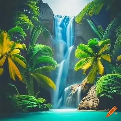 Tropical Island Waterfall Palm Trees Sand Beach Ball On Craiyon