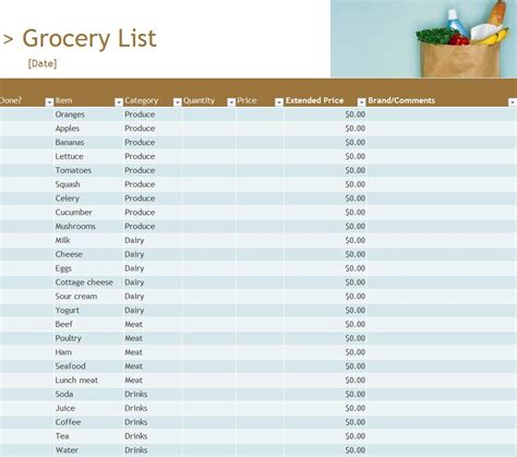 Grocery Inventory List | Grocery Inventory List Template