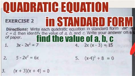 Write Each Quadratic Equation In Standard Form Ax² Bx C 0