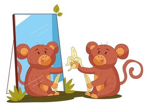 Premium Vector Monkey Animal Character Looking At Mirror Concept