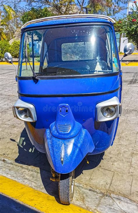 Blue Tuk Tuk White Tuktuks Rickshaw In Mexico Stock Image Image Of