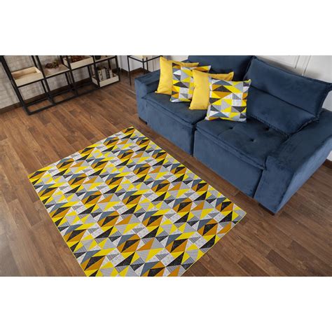 Tapete Para Sala Antiderrapante X M Dubai Amarelo Geometrico