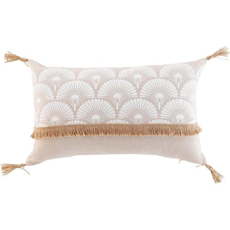 Coussin déhoussable en polycoton et jute Bahina Blanc 30 x 50 cm