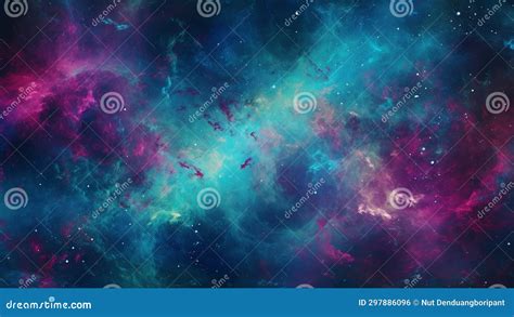 Celestial Teal And Magenta Mystique Cosmic Nebula Pattern Stock Illustration Illustration Of