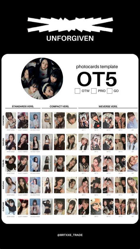 LE SSERAFIM OT5 UNFORGIVEN PHOTOCARDS TEMPLATE Photo Cards Photo