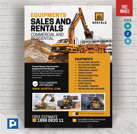 Construction Rentals Flyer Psdpixel