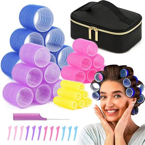 Hair Rollers With Free Cosmetic Bag Self Grip Heatless Sooninno Jumbo