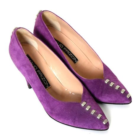 Maud Frizon 1980s Vintage Shoes Purple Suede Heels Studs Italy 375 7b