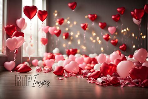 Valentine S Day Digital Backdrop Red And Pink Heart Shaped Balloons