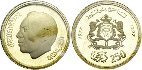 Pièce 250 Dirham Maroc Or 1977 Hassan Ii 1929 1999 Prix Km Y66