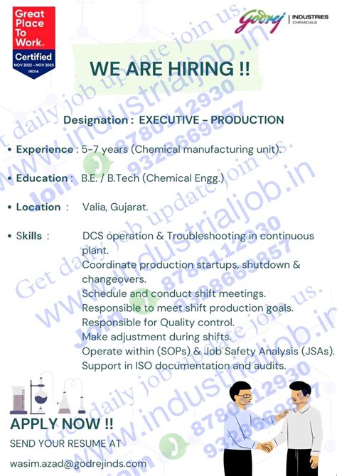 Godrej Chemical Limited Valia Ankleshwar Job Vacancy For Production Dcs