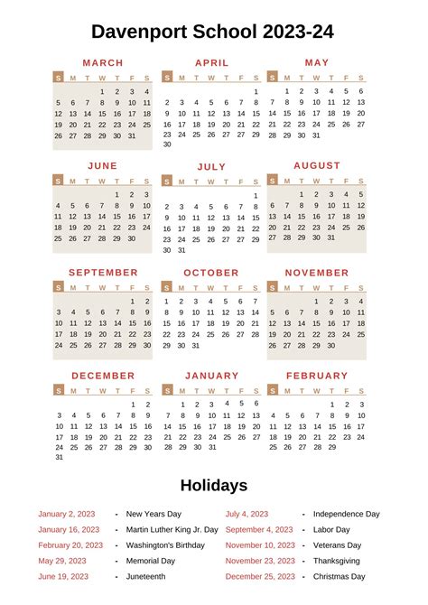 Davenport Schools Calendar 2023-24 With Holidays