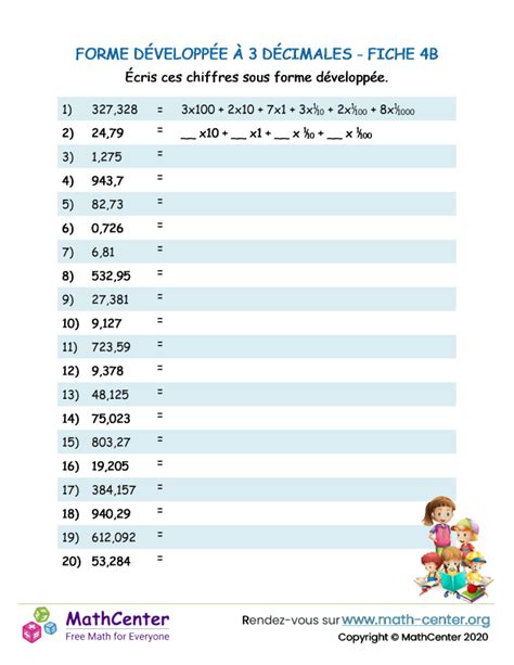 Cm Fiches De Travail Valeur De Position D Cimale Math Center