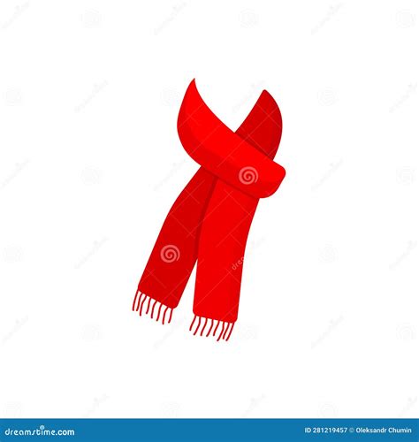 Vector Illustration Red Knitted Scarf Isolated On White Background