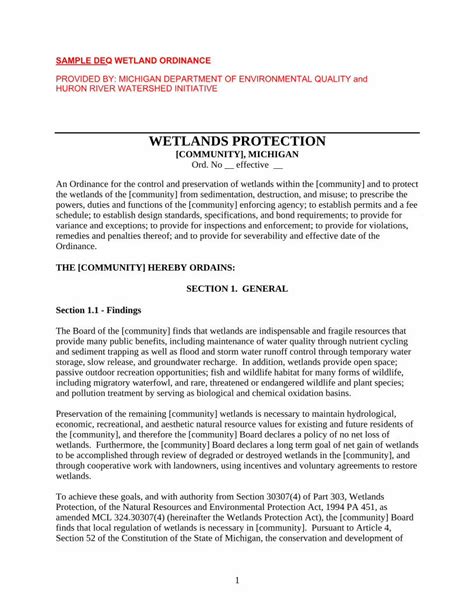 PDF Sample DEQ Wetland Ordinance Michigan 1 SAMPLE DEQ WETLAND