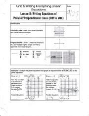 Writing Equations Of Parallel And Perpendicular Lines Lesson 8