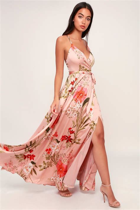 Still The One Blush Pink Floral Print Satin Maxi Dress Satin Maxi