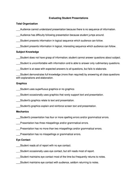 The Rubric For Evaluating Student Presentation Fill Online Printable