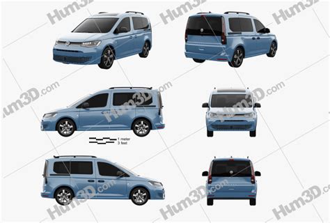 Volkswagen Caddy Life 2022 Blueprint Template 3dmodels