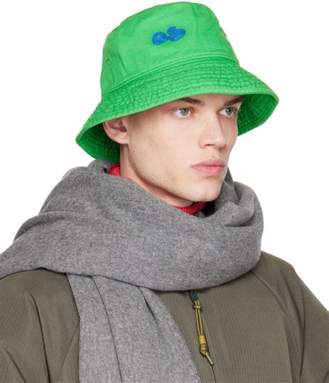 Acne Studios Green Embroidered Bucket Hat Acne Studios