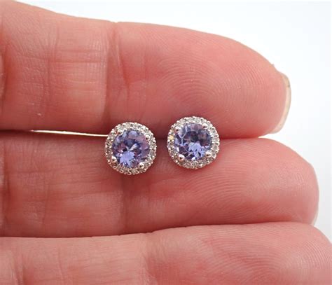 Tanzanite And Diamond Stud Earrings Halo Studs White Gold December