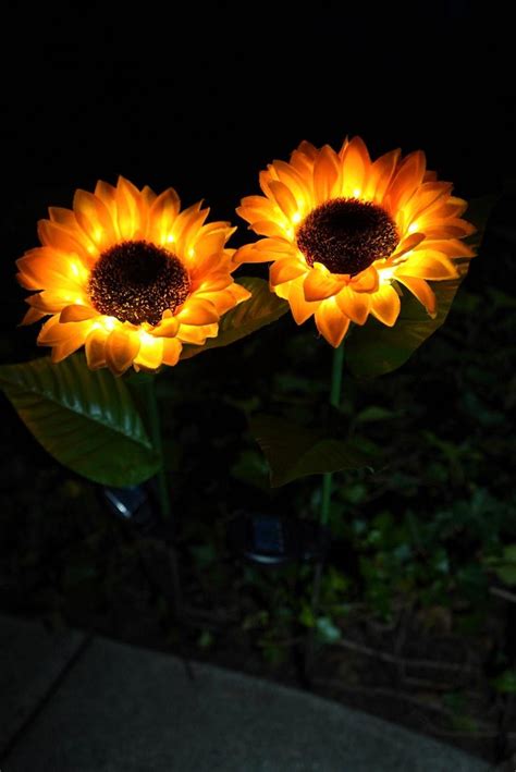 Outdoor Sunflower Solar Led Lighting 2pc Garden Decorative Etsy In