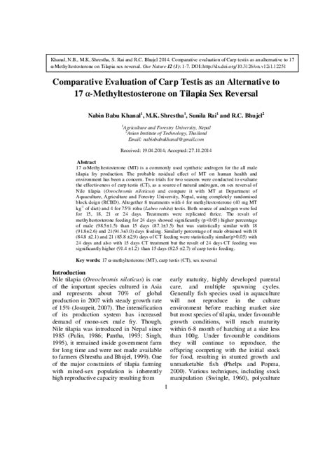 Pdf Comparative Evaluation Of Carp Testis As An Alternative To 17 α