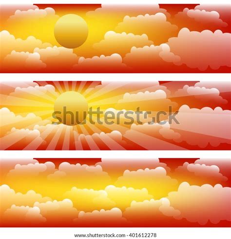 Three Vector Strips Sunset Sky Clouds Stock Vector Royalty Free