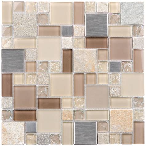 Mto0205 Classic Modular Beige Brown Gray Glossy Stone Glass Mosaic Tile Stone Mosaic Wall