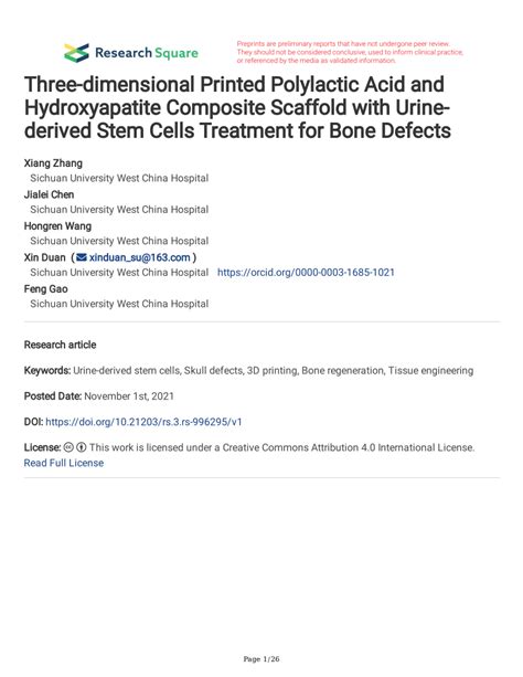 Pdf Three Dimensional Printed Polylactic Acid And Hydroxyapatite