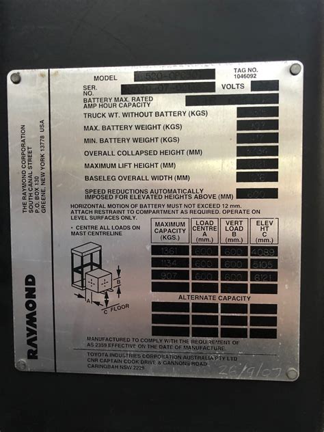 Raymond Forklift Finders Data Plate Forklift Finder Service