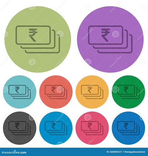 Indian Rupee Banknotes Outline Color Darker Flat Icons Stock Vector