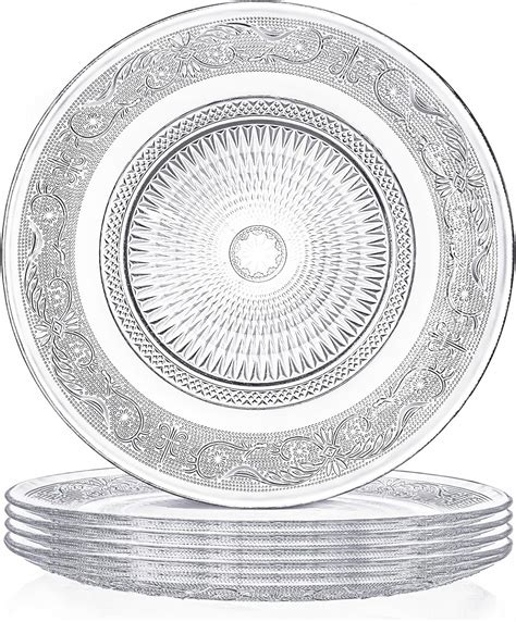 Elsjoy Set Of Glass Dinner Plate Inch Large Serving Plate Round