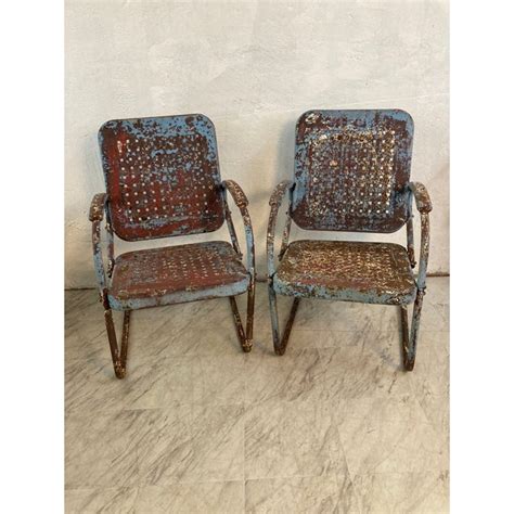 Rustic Outdoor Metal Chairs, a Pair | Chairish