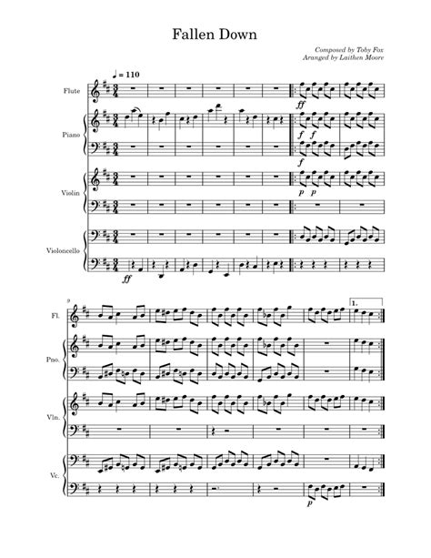 Undertale Toby Fox Fallen Down Sheet Music For Piano Flute Violin Cello Mixed Ensemble