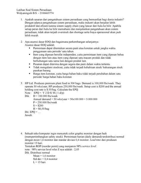 Latihan Soal Sistem Persediaan Teknik Industri Latihan Soal Sistem