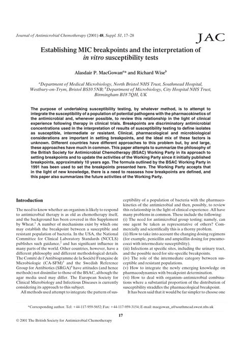 Pdf Establishing Mic Breakpoints And Interpretation Of In Vitro