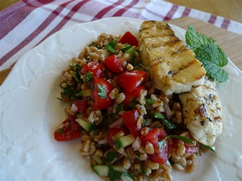 Greco Roman Style Farro Tabbouleh With Grilled Halloumi — The Kitchen Witch