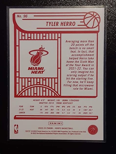 2022 23 Panini Hoops Red Back Parallel 96 Tyler Herro Miami Heat