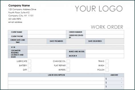 Free Excel Work Order Template