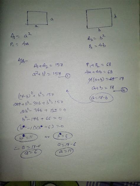 Sum Of The Areas Of Two Squares Is 157 Mathrm M 2 If The